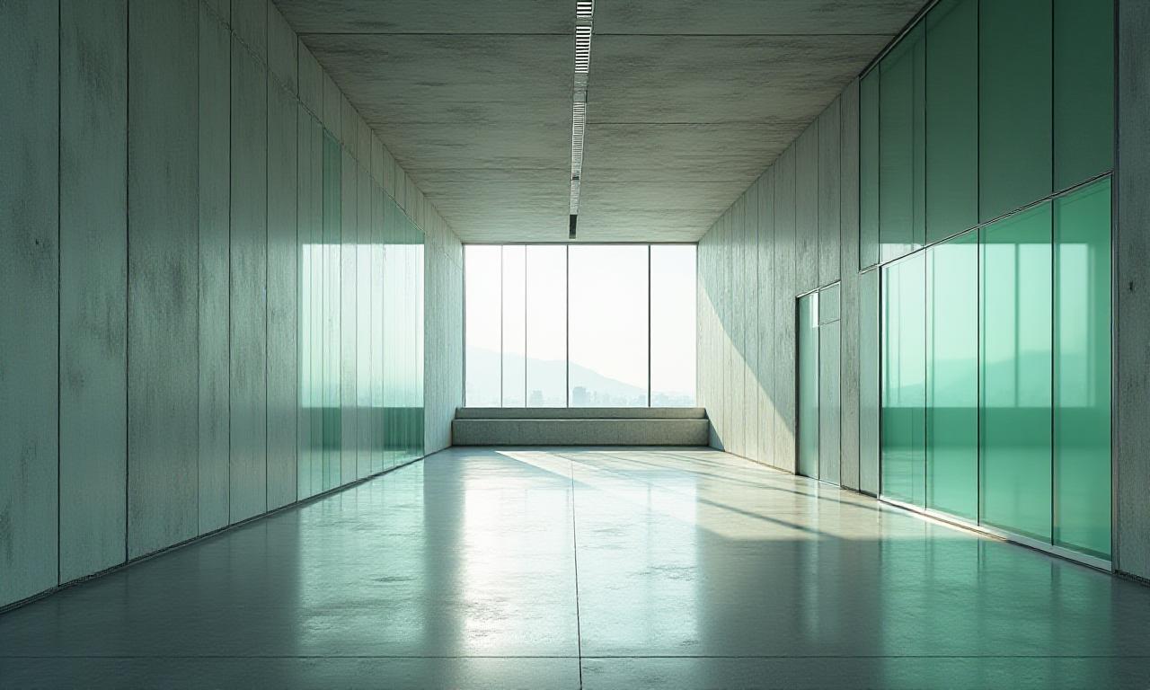 Futuristic laboratory office with glass panels and digital displays